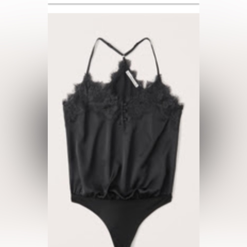 Abercrombie Satin Lace Bodysuit in black - size XL